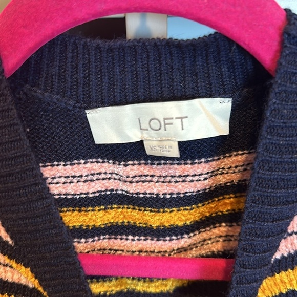Loft navy/orange/pink striped cold shoulder long sleeve sweater size XS - Picture 2 of 3